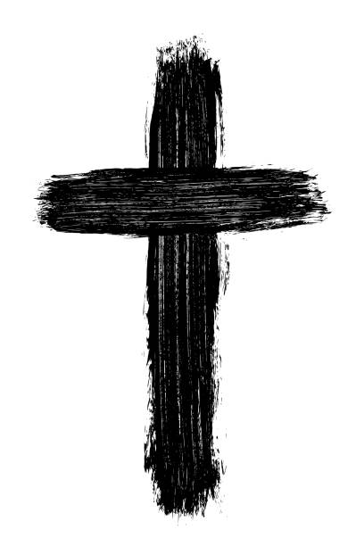 illustrazioni stock, clip art, cartoni animati e icone di tendenza di croce realizzata con pennellata nera - christianity cross shape dirty grunge