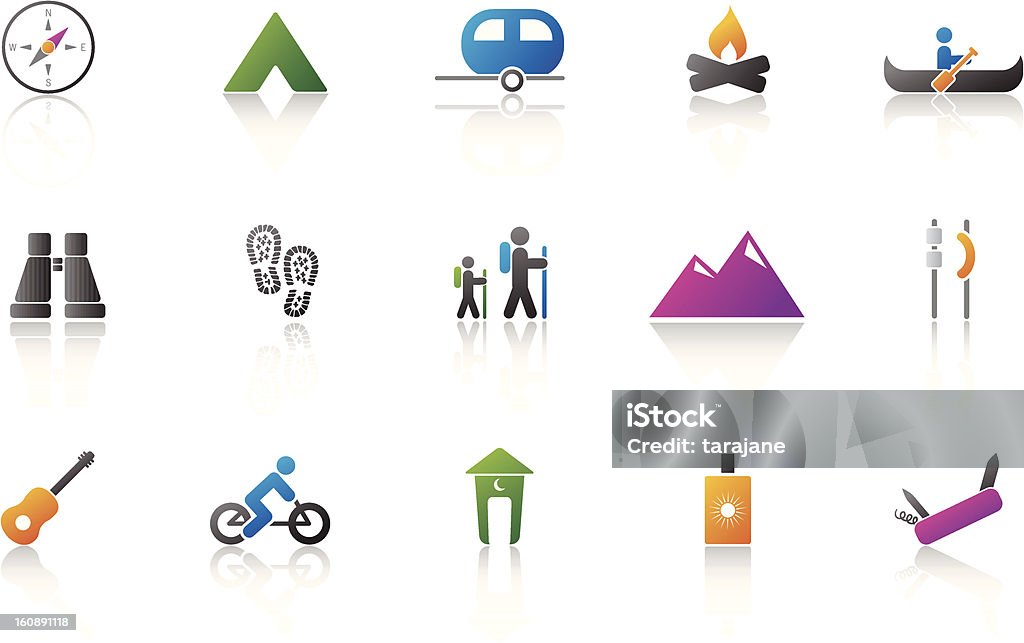 Acampamento conjunto de ícones de Cor - Royalty-free Bicicleta de montanha arte vetorial