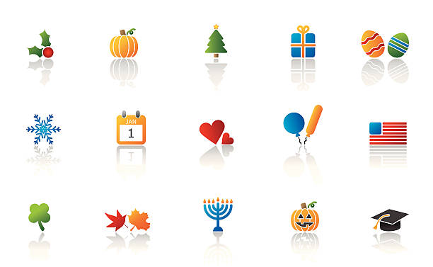 Holiday representation icon set Set of icons perfect for your calendar - a year's worth of icons. holiday and seasonal icons stock illustrations