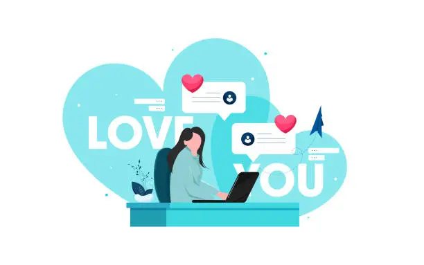 Vector illustration of Virtual relationships, online dating and social networking concept.