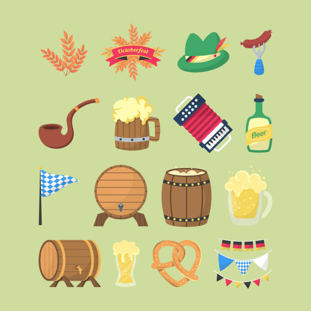 Set of Octoberfest Festival Elements Illustration Set of Octoberfest Festival Elements Illustration oktoberfest pretzel stock illustrations