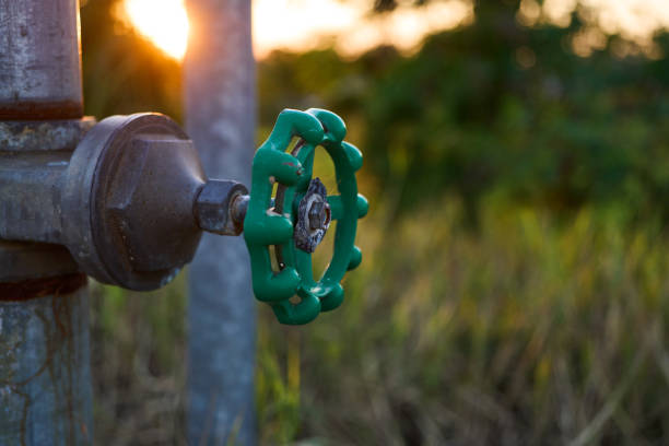 Close-up view of an old rusty valve