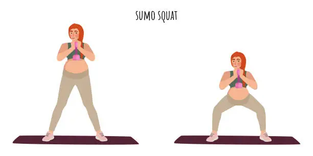 Vector illustration of Pregnant woman doing sumo squat exercise
