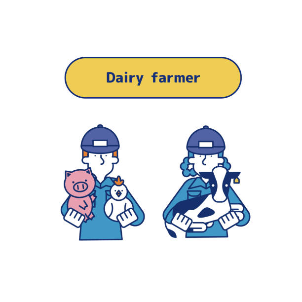 ilustrações de stock, clip art, desenhos animados e ícones de set of men and women engaged in dairy farming (upper body) - upper class illustrations