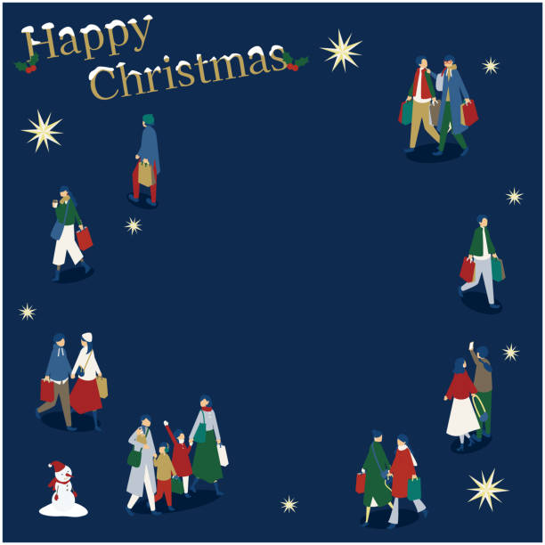 istock Isometric illustration of people enjoying Christmas shopping 1608991283