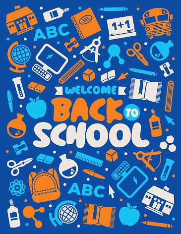Vector design for Back to School with related icons and symbols. School-related flyer or poster design. Blue background.