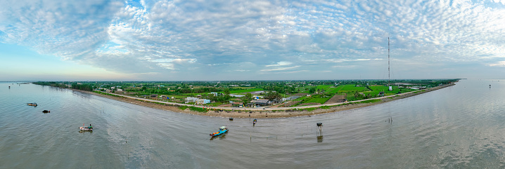 Panoramic view of Tan Thanh beach, Tien Giang province, Mekong Delta