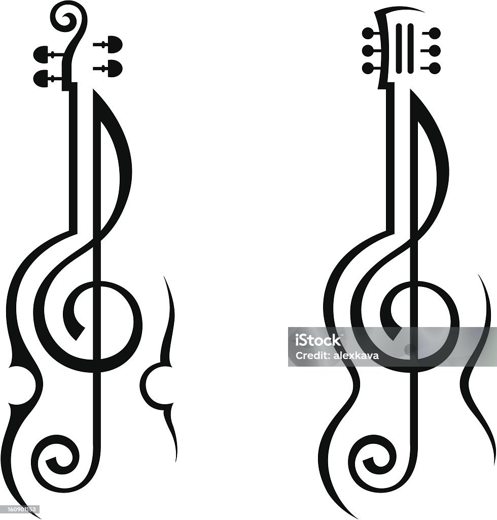 violin, guitar and treble clef illustration of violin, guitar and treble clef Treble Clef stock vector