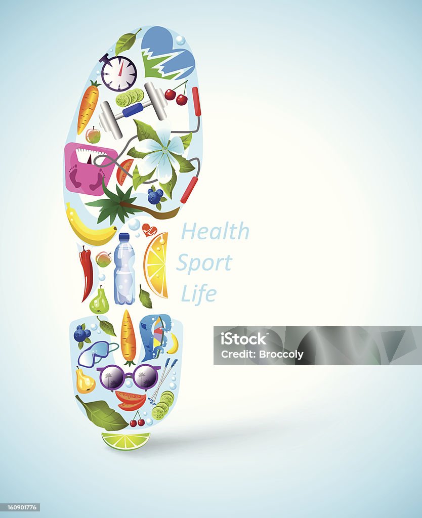 Footprint made of healthy lifestyle elements Footprint of sport shoe, built of  healthy lifestyle elements.  Footprint stock vector