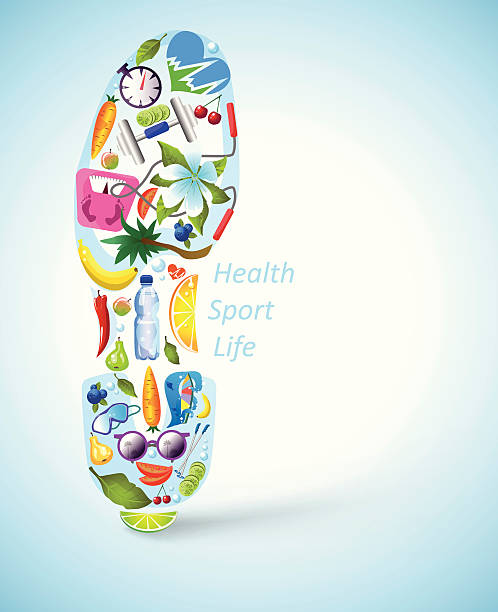 Footprint made of healthy lifestyle elements vector art illustration