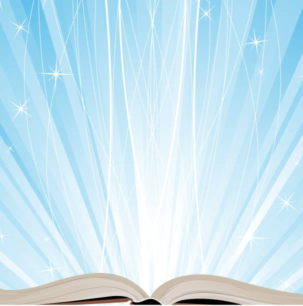 ilustrações, clipart, desenhos animados e ícones de reserve e luzes cintilantes - book open magic bible