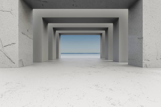 istock Open spaces with futuristic architecture and empty concrete floor 1609037288