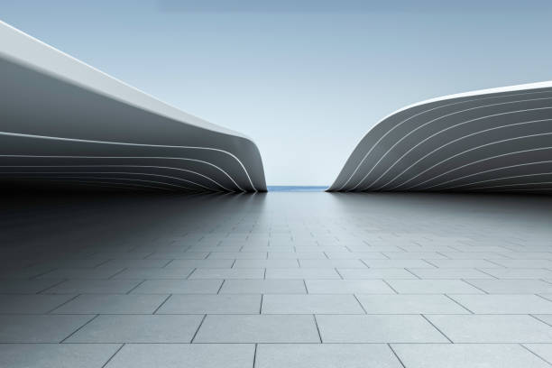 istock Open spaces with futuristic architecture and empty concrete floor 1609037338