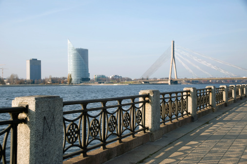 Riga.  River Dvina and a kind on the  bridge.