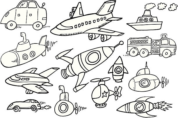 Doodle Transportation Set vector art illustration