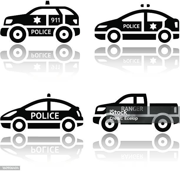 Conjunto De Ícones De Transportecarro De Polícia - Arte vetorial de stock e mais imagens de Carro - Carro, Conjunto de ícones, Cor preta