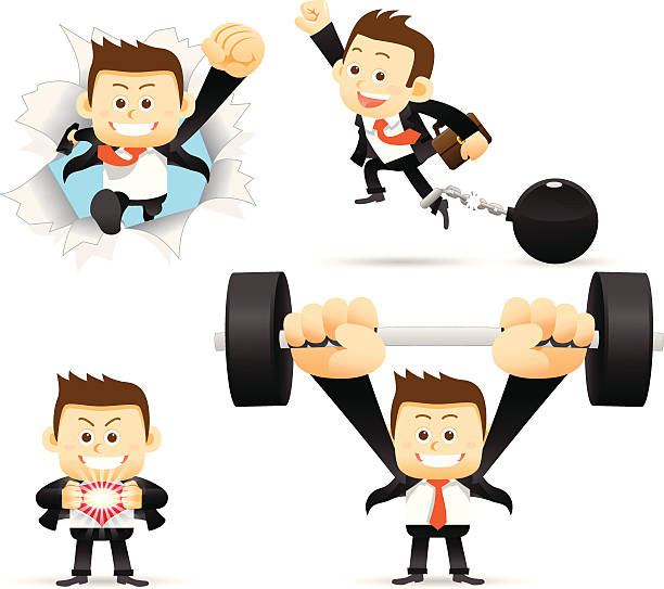 Yes I can Vector illustration - Yes I can cartoon muscular man lifting heavy weights stock illustrations