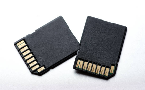 Close-up view of memory cards stock photo