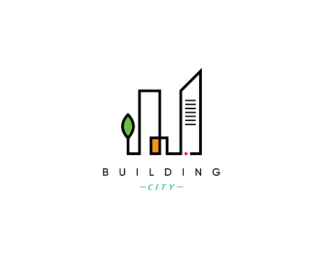 City building symbol for architecture, construction, skyscraper and city landscape.