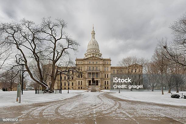 Michigan State Capitol Building - Fotografie stock e altre immagini di Michigan - Michigan, Sede dell'assemblea legislativa di stato, Inverno