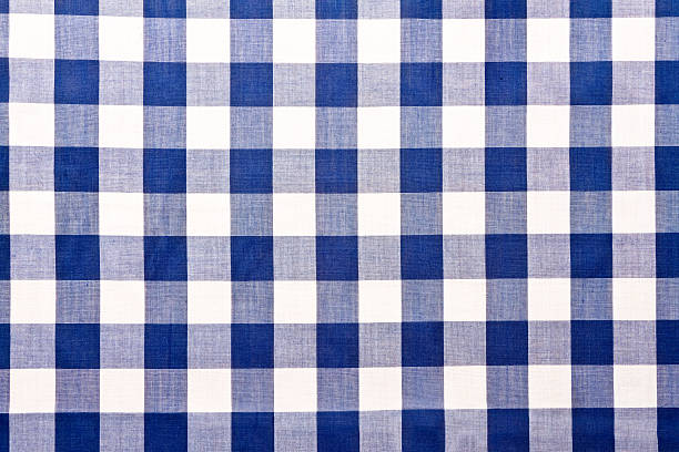 Blue Checkered Gingham Table Cloth stock photo