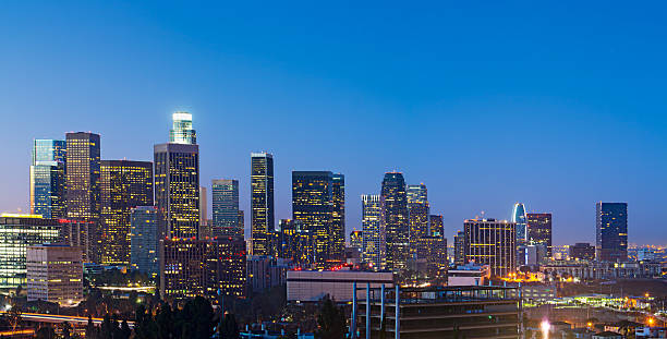 istock Large File Panorama Image of Los Angeles Skyline Shortly Before 160914294