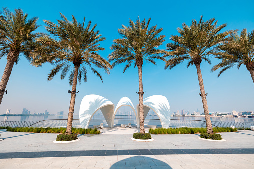Dubai, United Arab Emirates - August 1 2023: Urban and Beautiful Dubai view from Dubai Creek Harbor District.