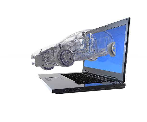 istock 3D Laptop isolatet with car and woman 160914983