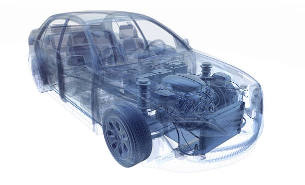Car X-Ray 3D Computer Graphic, wire car wire frame model photos stock pictures, royalty-free photos & images