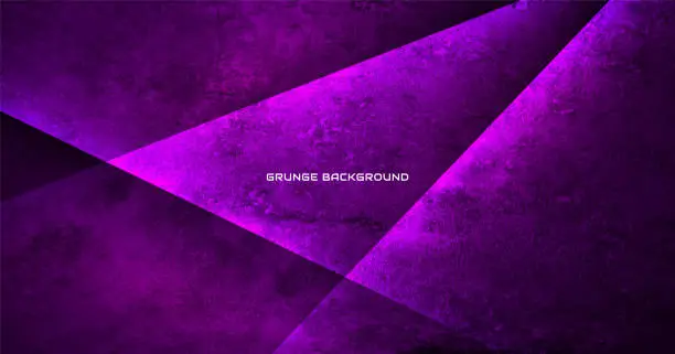 Vector illustration of 3D purple techno abstract background overlap layer on dark space with grungy effect decoration. Modern graphic design element grunge style. Rough cutout concept for web banner, flyer, card, or brochure cover