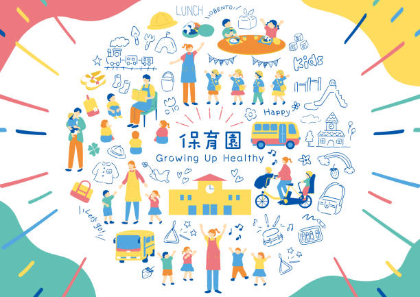 stockillustraties, clipart, cartoons en iconen met illustration material collection for nursery and kindergarten use - peuterschool