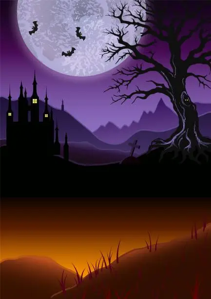 Vector illustration of Scary halloween poster background with copy space