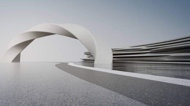 istock Abstract architecture design of modern building. Empty parking area floor and concrete structure. 1609285382