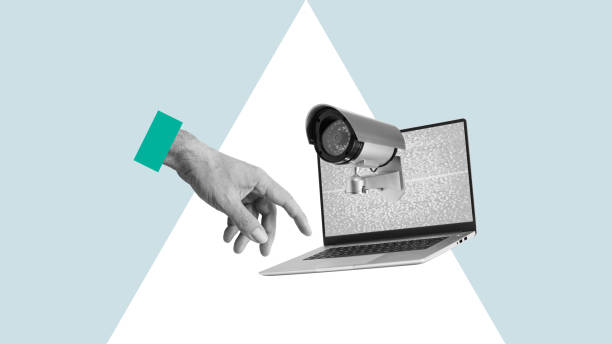 istock Internet surveillance and security concept. Espionage and Internet stalking. Collage with the laptop and CCTV camera 1609300515