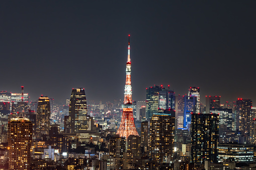 Night view of Tokyo with skyscrapers and Tokyo Tower