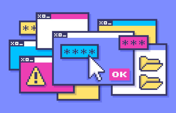 Retro Computer Windows Operating System Folder Interface Retro windows dialog box computing design element user interface GUI design with space for your copy. windows folder icon stock illustrations