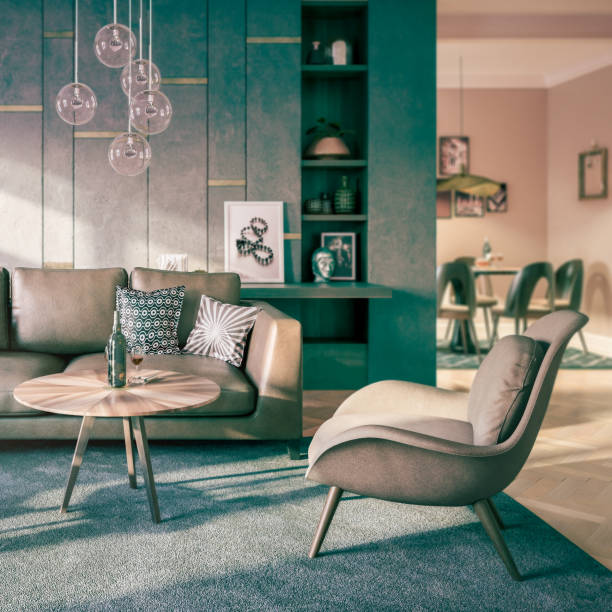 istock Contemporary room adaptation with wall paneling and a sophisticated facility - 3D visualization 1609325263