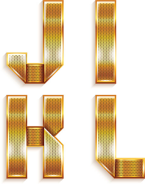 ilustraciones, imágenes clip art, dibujos animados e iconos de stock de carta de metal dorado plano-j, e, k, l. - letter i letter j letter k letter l