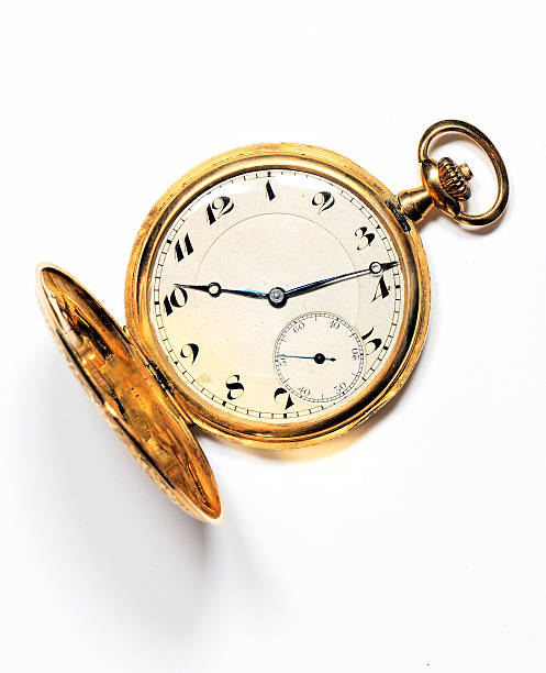 istock Old golden pocket watch isolated on white 160933161