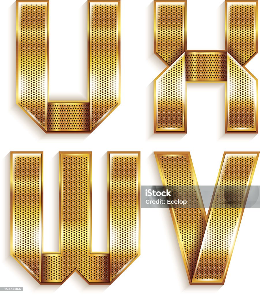 Lettera in metallo nastro oro-U, V,W, X. - arte vettoriale royalty-free di Acciaio