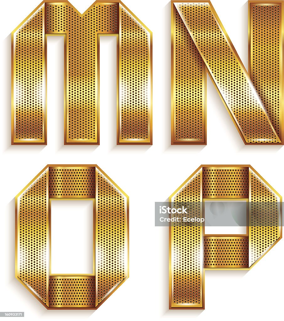 Lettera metallo nastro oro-M, N,O, P. - arte vettoriale royalty-free di Acciaio