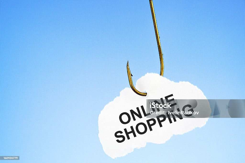 Hooked em compras on-line - Foto de stock de Anzol de pesca royalty-free