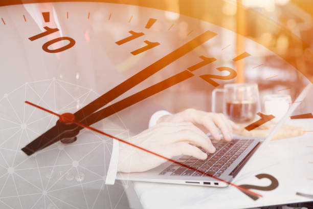 istock Maximize business productivity with effective time management. Optimize working hours and office hours for better efficiency. Improve typing skills on a laptop to enhance productivity during work. 1609373195
