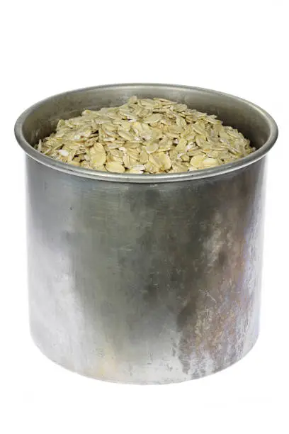 Photo of oatmeal in an aluminum jar
