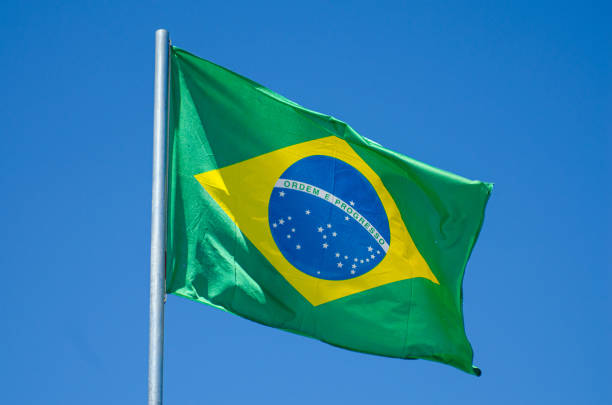 istock Brazil flag blowing in the wind 1609383829