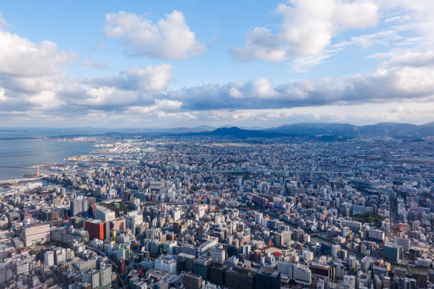 istock Townscape surrounding Hakata Bay (above Fukuoka City, Fukuoka Prefecture) 1609403574