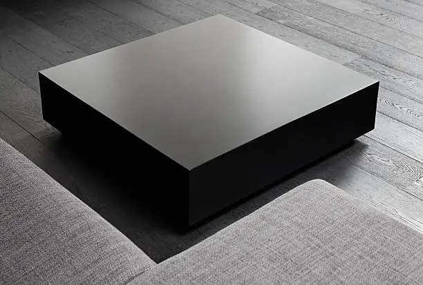 Black square coffee-table, modern interior detail