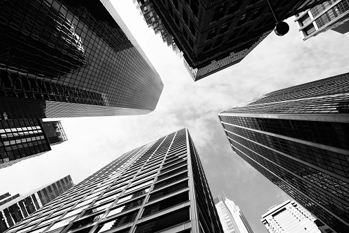 Skyscrapers from Below, Lower Manhattan, NYC.