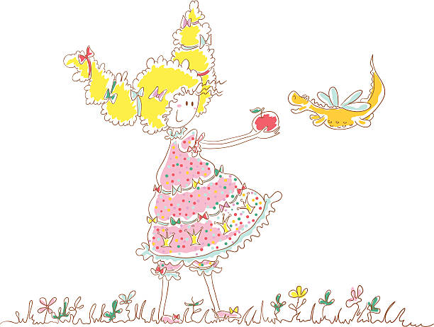 ilustrações de stock, clip art, desenhos animados e ícones de pequena princesa e o dragão - caucasian white background little girls isolated on white