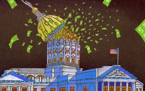 ilustraciones, imágenes clip art, dibujos animados e iconos de stock de los gastos de capital de gobierno de residuos - government spending